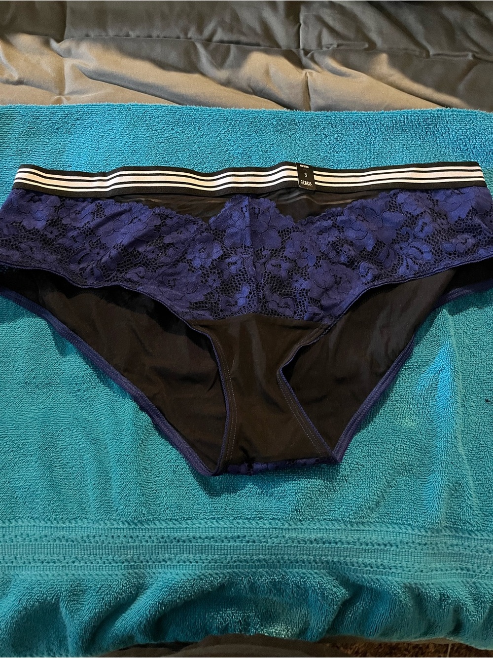 torrid Black Brief with Navy Lace and White-Striped Waistband